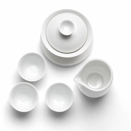 Gongfu Starter Kit gaiwan set on white background — sticker energy product photography